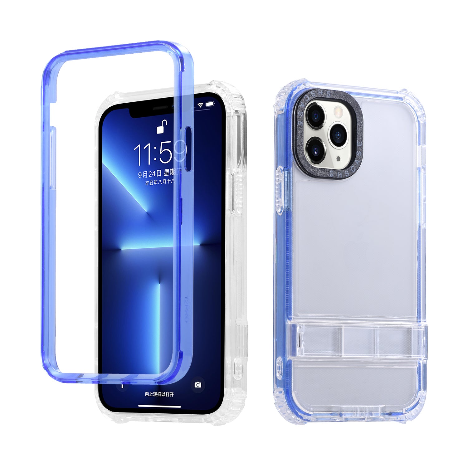 For iPhone 13 Pro 6.1 inch Transparent Phone Protective Case TPU PC Anti-scratch Back Cover with Hidden Kickstand For iPhone 13 Pro 6.1 inch Transparent Phone Protective Case TPU PC Anti-scratch Back Cover with Hidden Kickstand